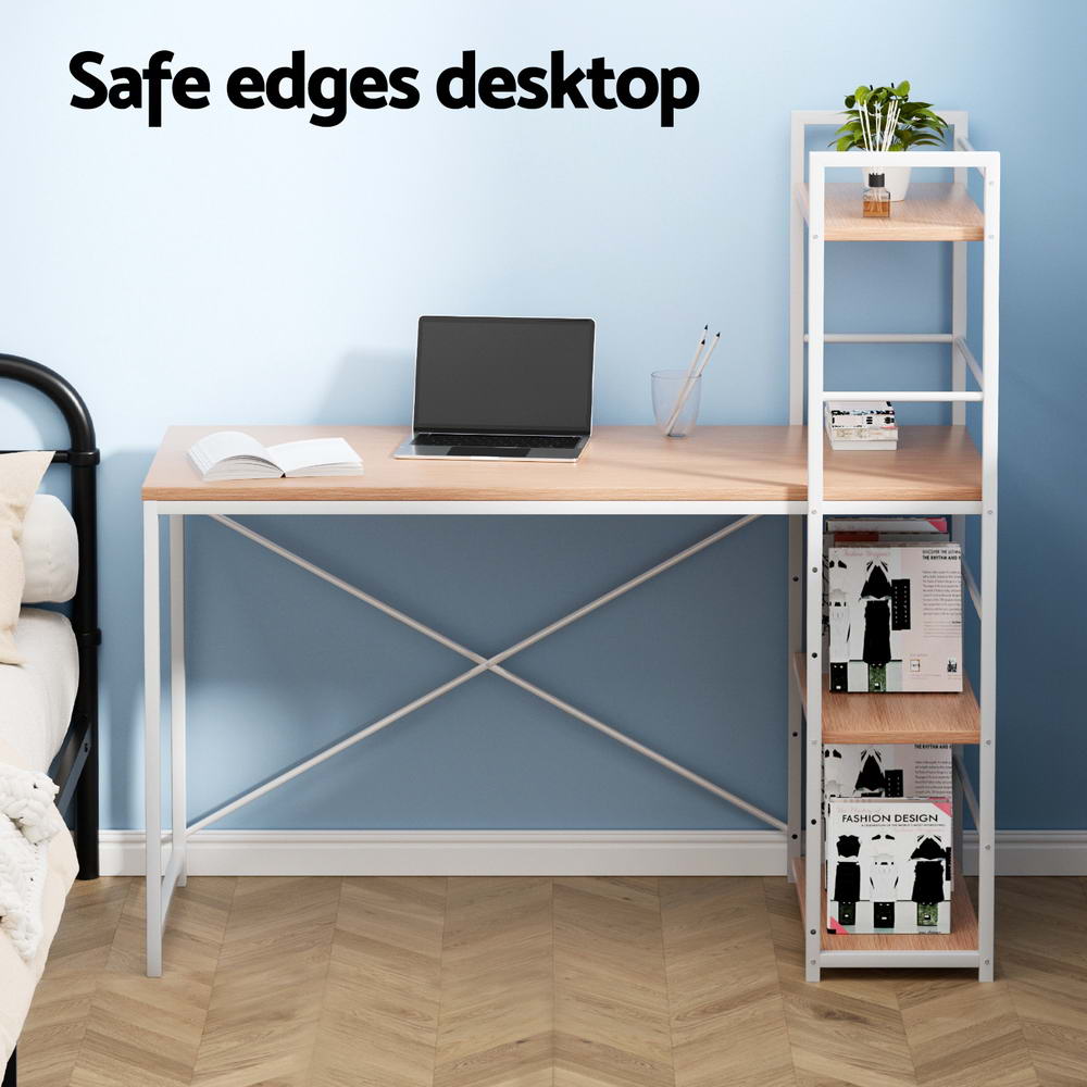 Metal Desk with Shelves - White with Oak Top - Homecoze