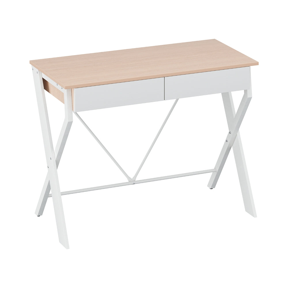 Metal Desk with Drawer - White with Oak Top - Homecoze