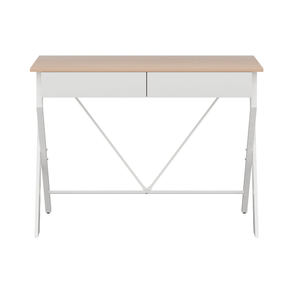 Metal Desk with Drawer - White with Oak Top - Homecoze