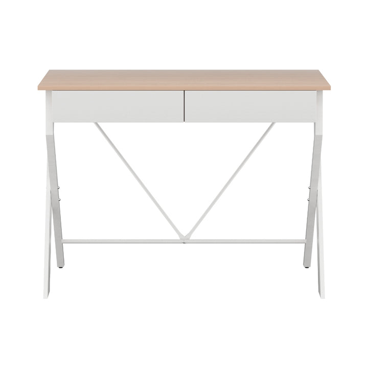 Metal Desk with Drawer - White with Oak Top - Homecoze