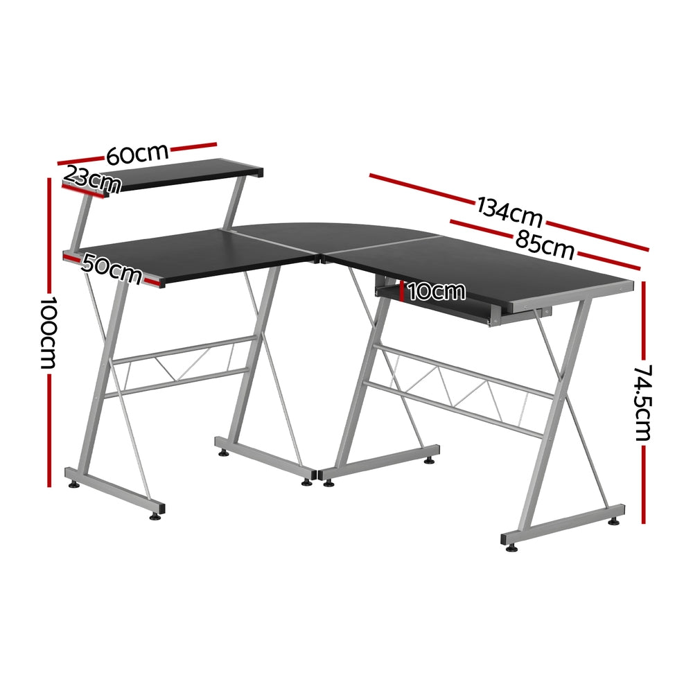 Corner Metal Pull Out Table Desk - Black - Homecoze