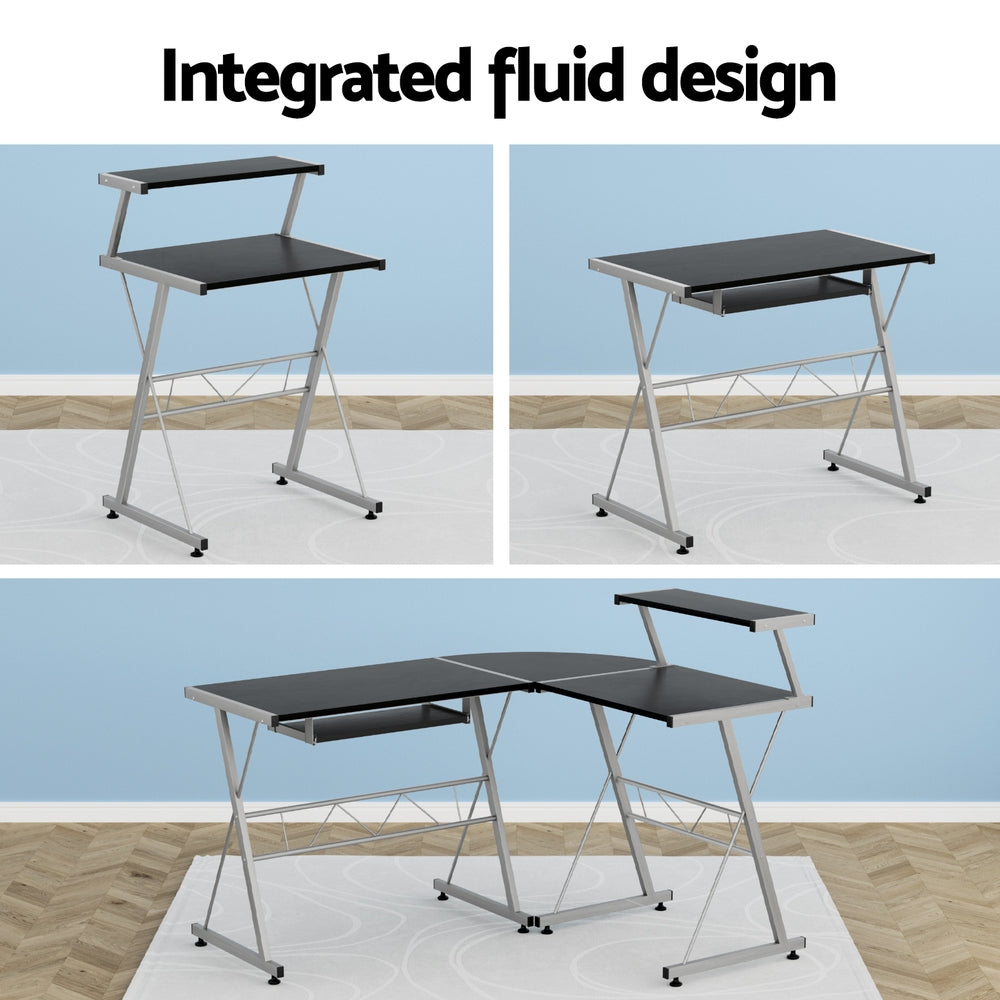 Corner Metal Pull Out Table Desk - Black - Homecoze