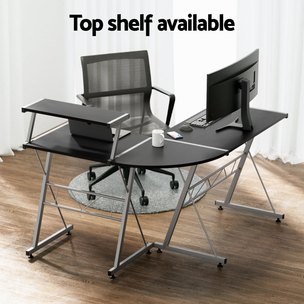 Corner Metal Pull Out Table Desk - Black - Homecoze