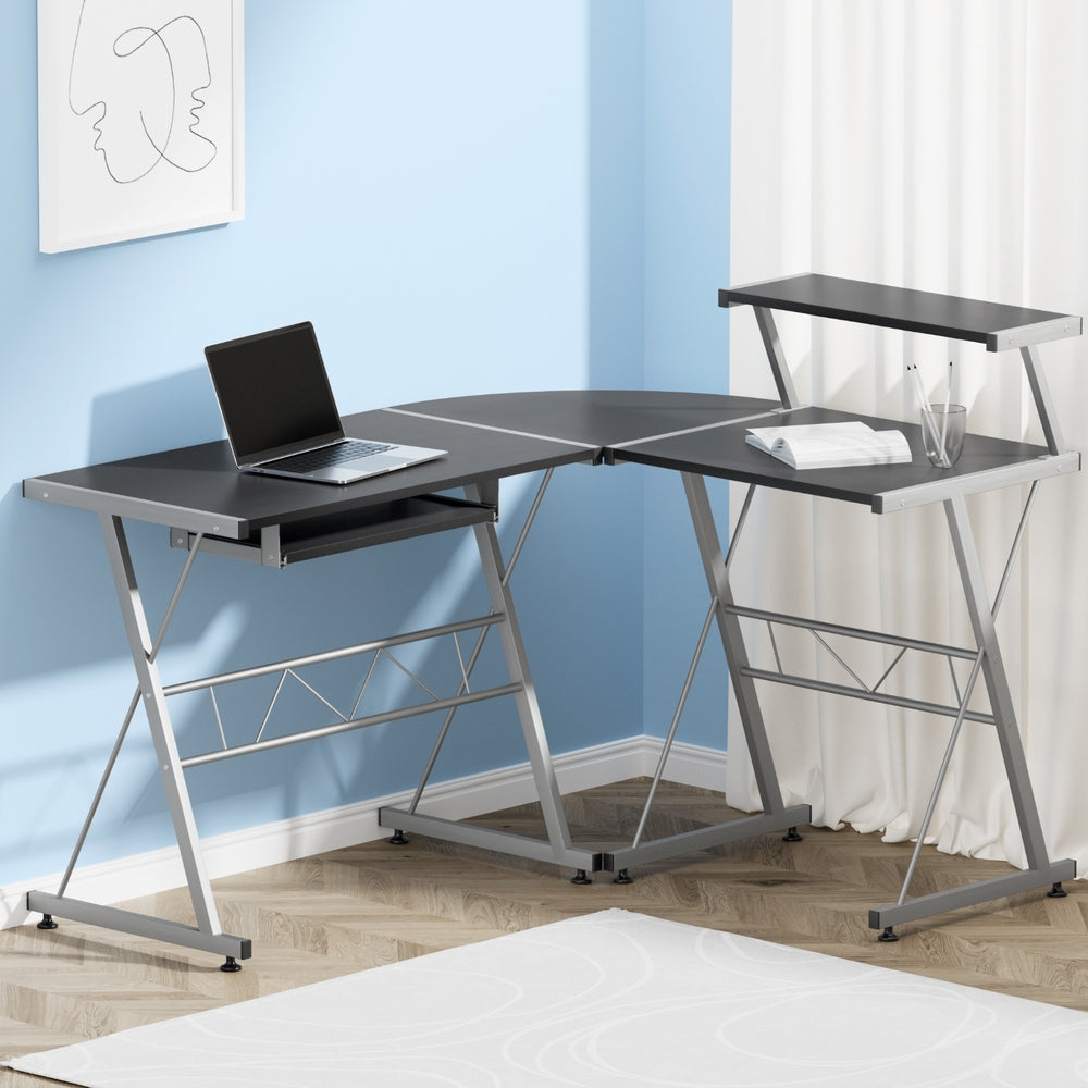 Corner Metal Pull Out Table Desk - Black - Homecoze