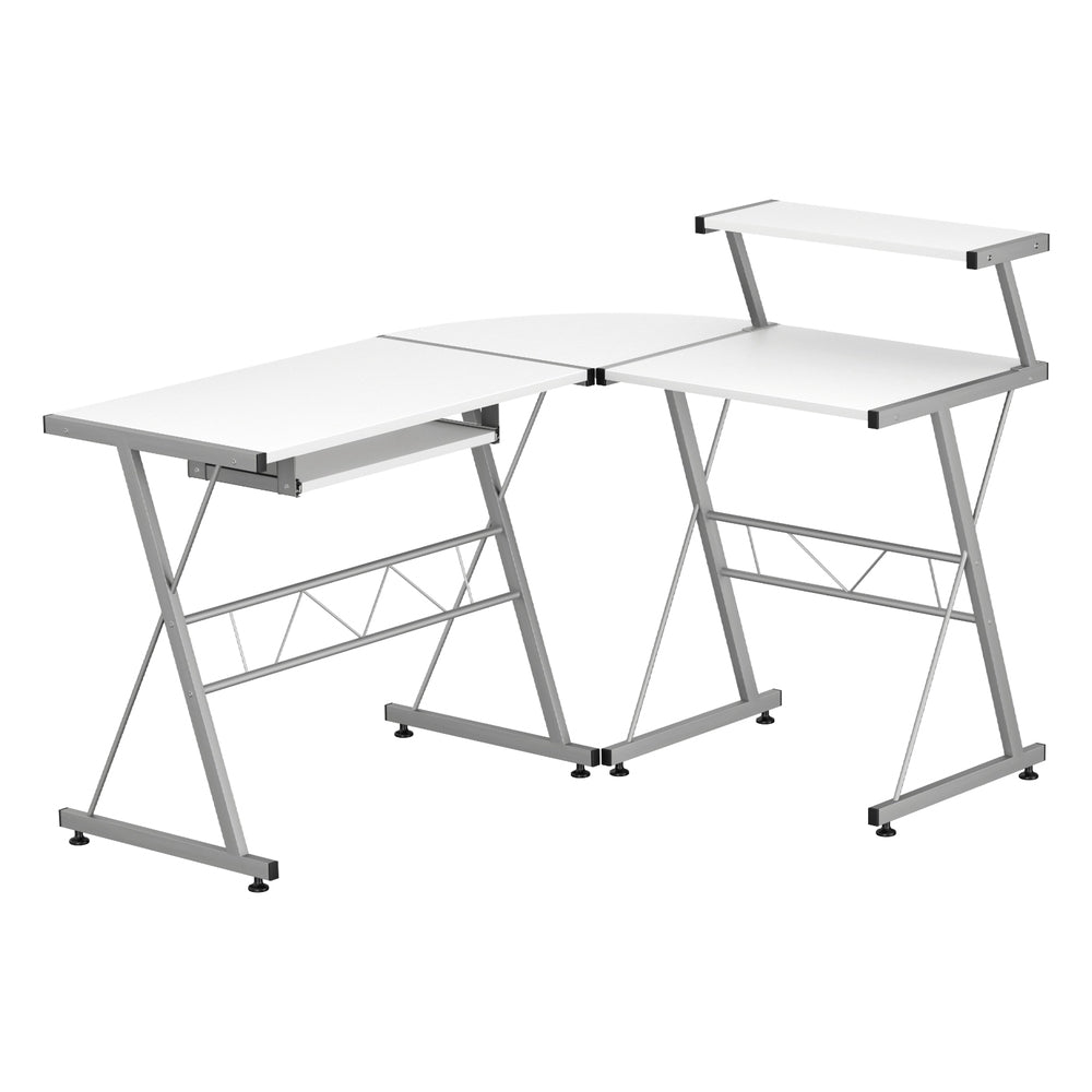 Corner Metal Pull Out Table Desk - White - Homecoze