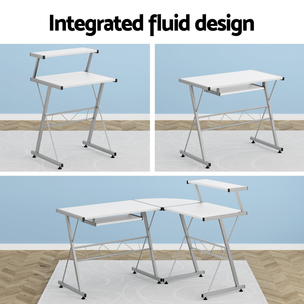 Corner Metal Pull Out Table Desk - White - Homecoze