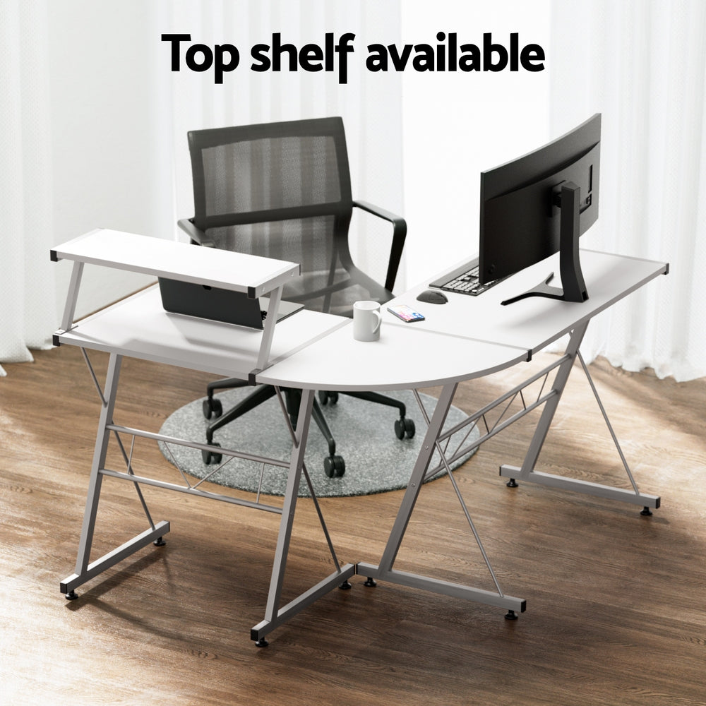 Corner Metal Pull Out Table Desk - White - Homecoze