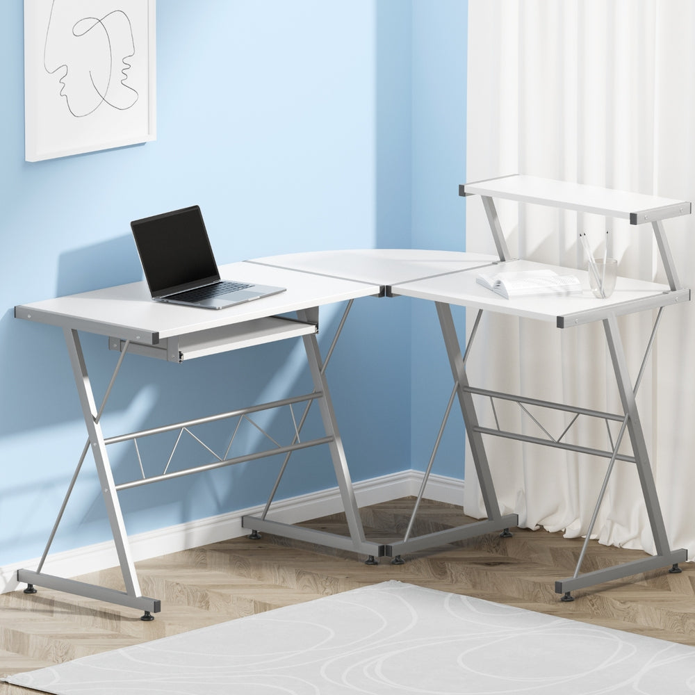 Corner Metal Pull Out Table Desk - White - Homecoze