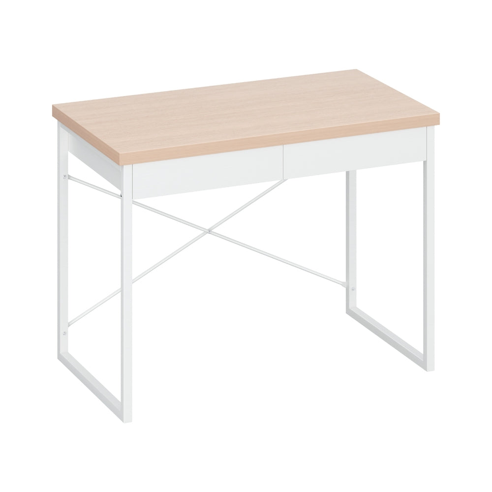 Metal Desk with Drawer - White with Wooden Top - Homecoze