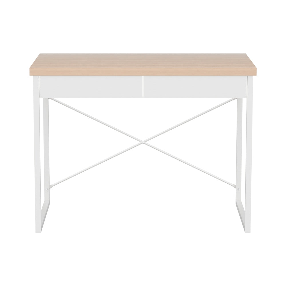 Metal Desk with Drawer - White with Wooden Top - Homecoze