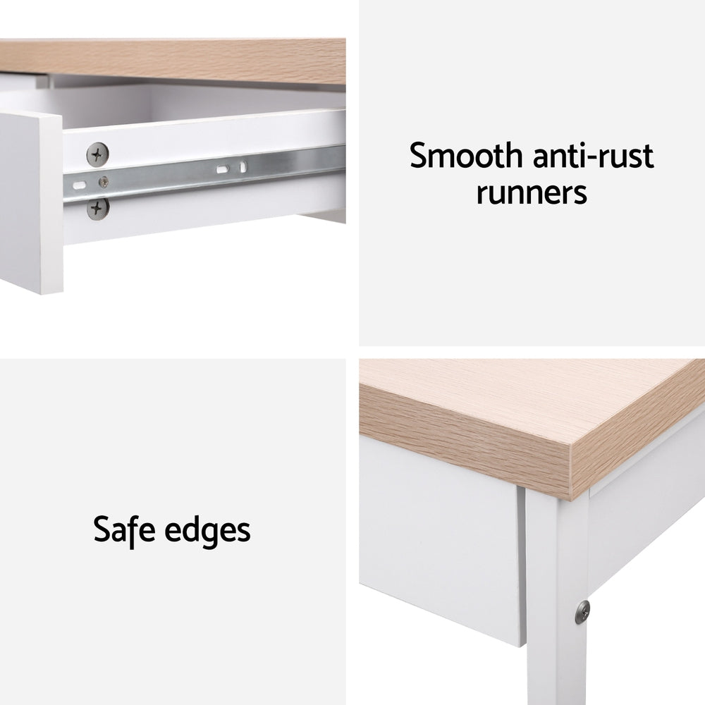 Metal Desk with Drawer - White with Wooden Top - Homecoze