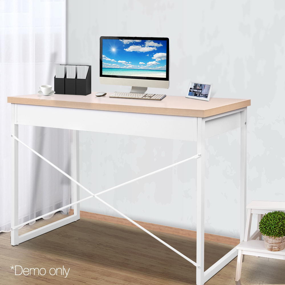 Metal Desk with Drawer - White with Wooden Top - Homecoze