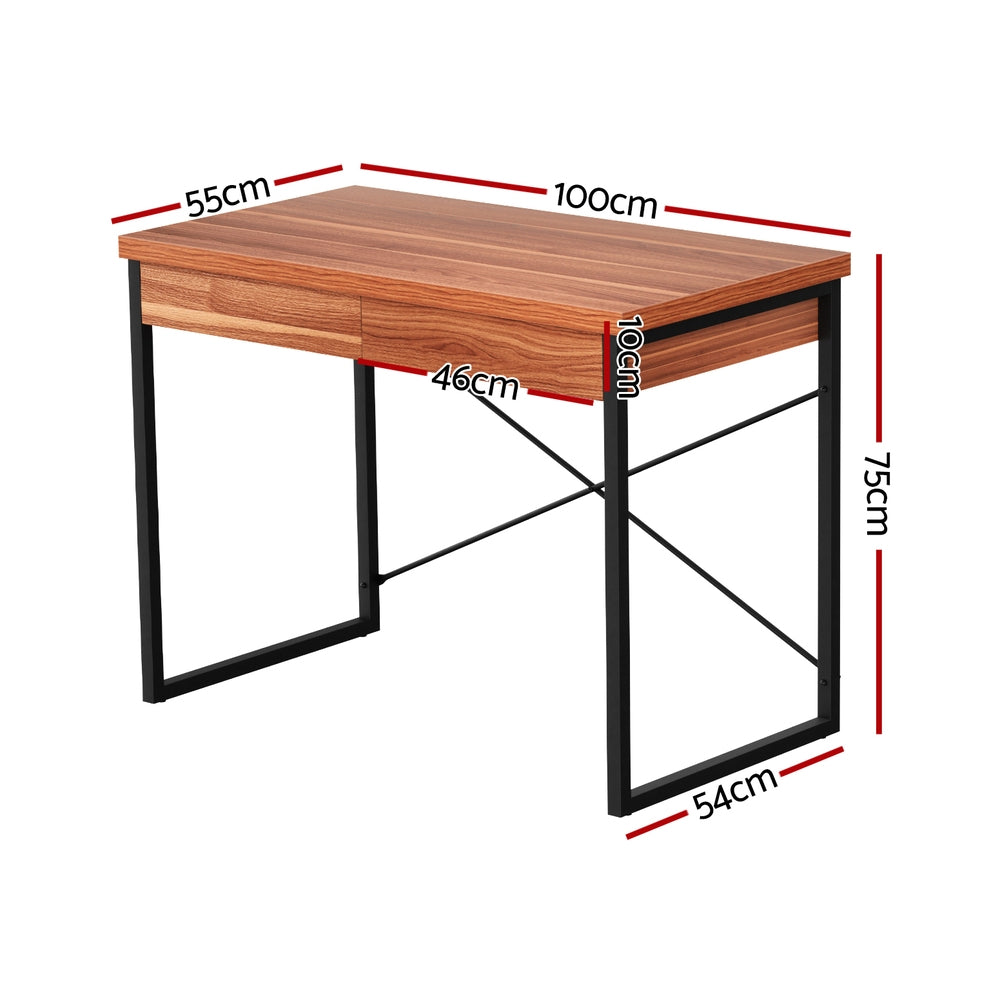 Metal Desk with Drawer - Walnut - Homecoze