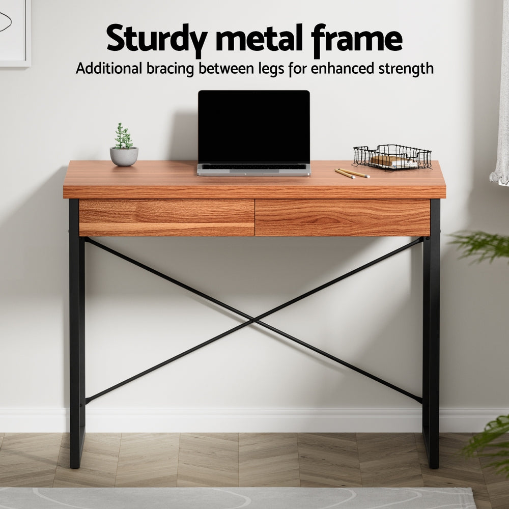 Metal Desk with Drawer - Walnut - Homecoze