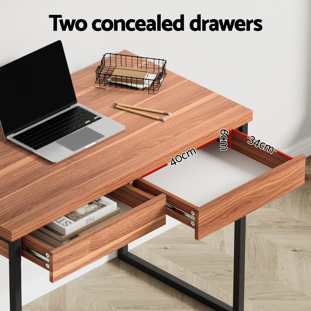 Metal Desk with Drawer - Walnut - Homecoze