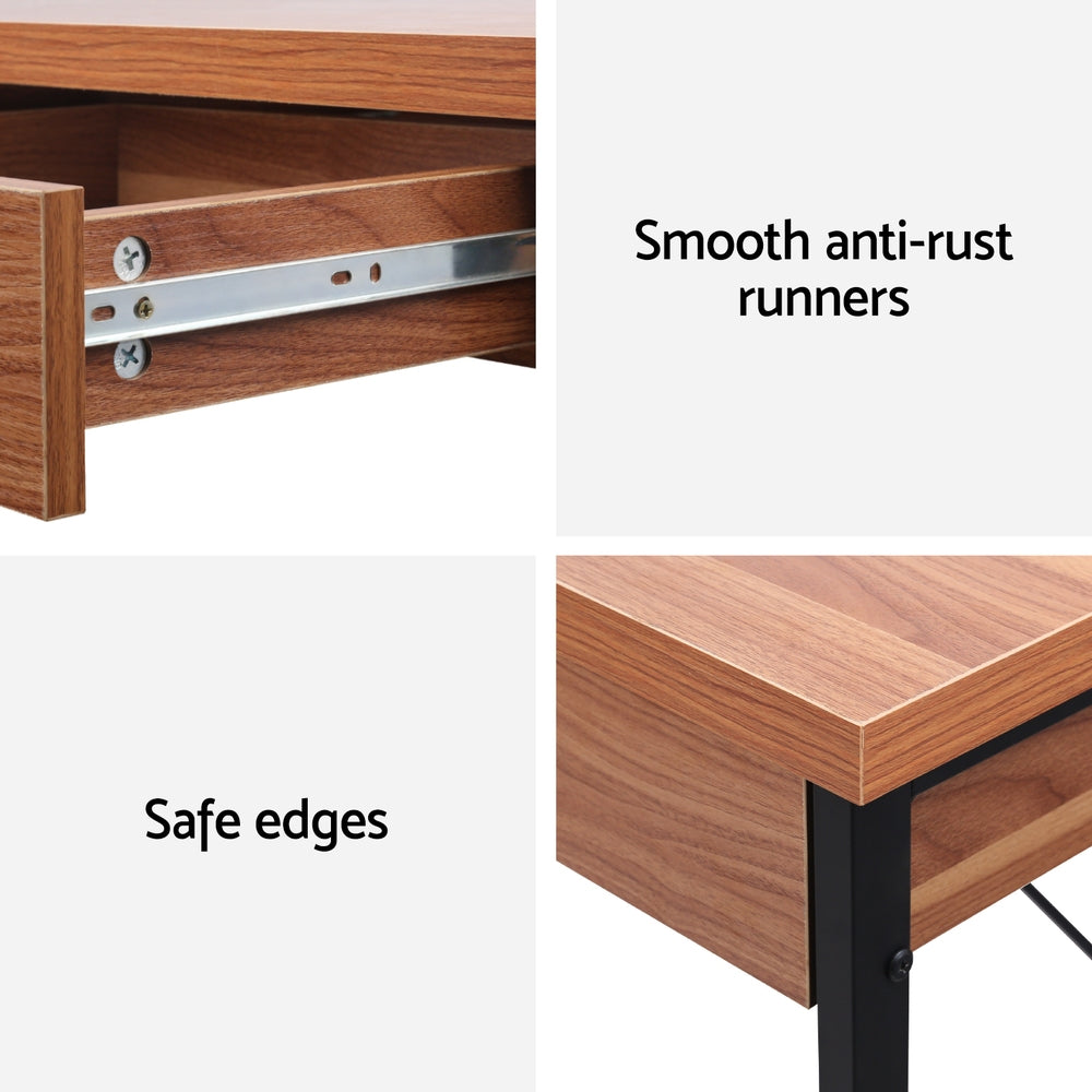 Metal Desk with Drawer - Walnut - Homecoze