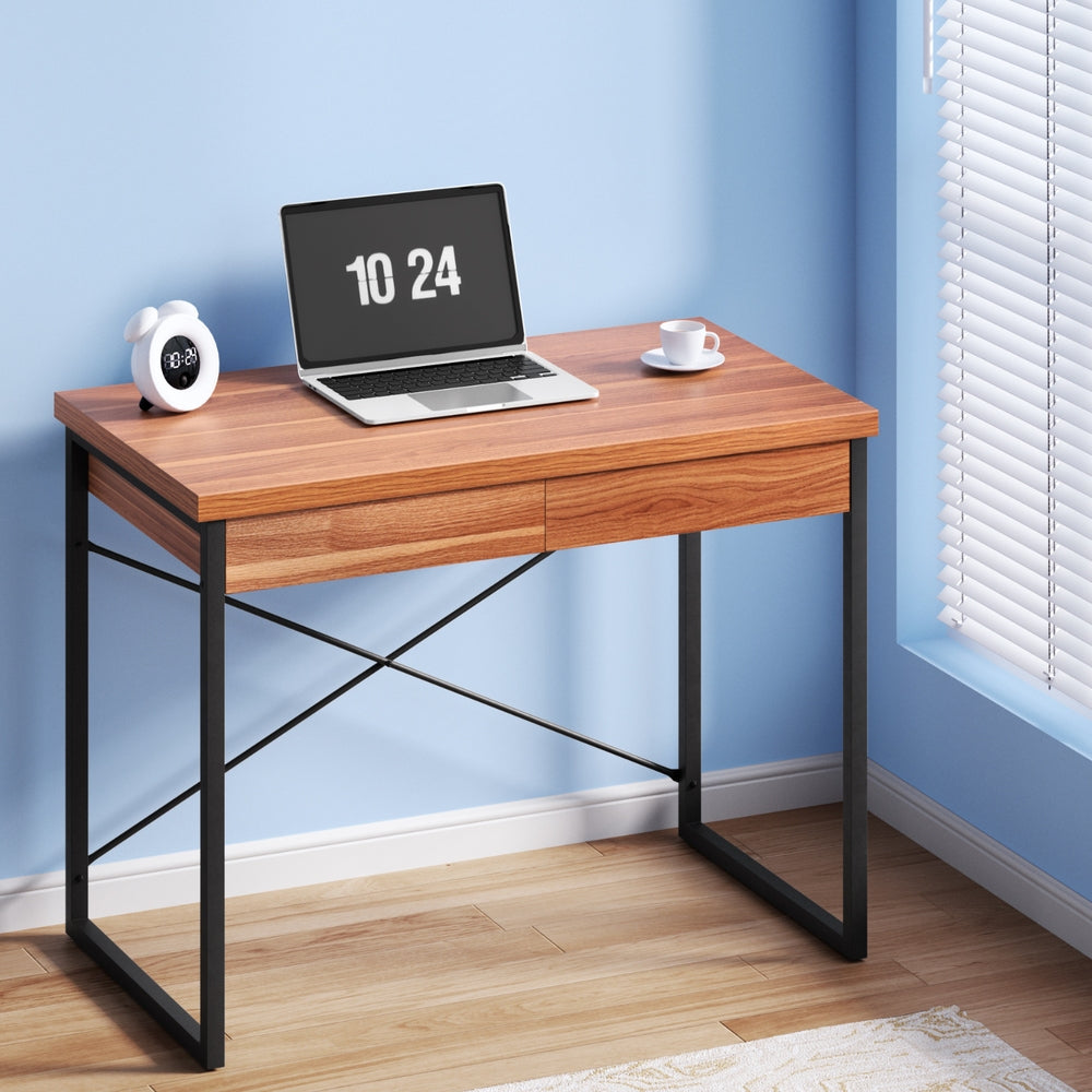 Metal Desk with Drawer - Walnut - Homecoze