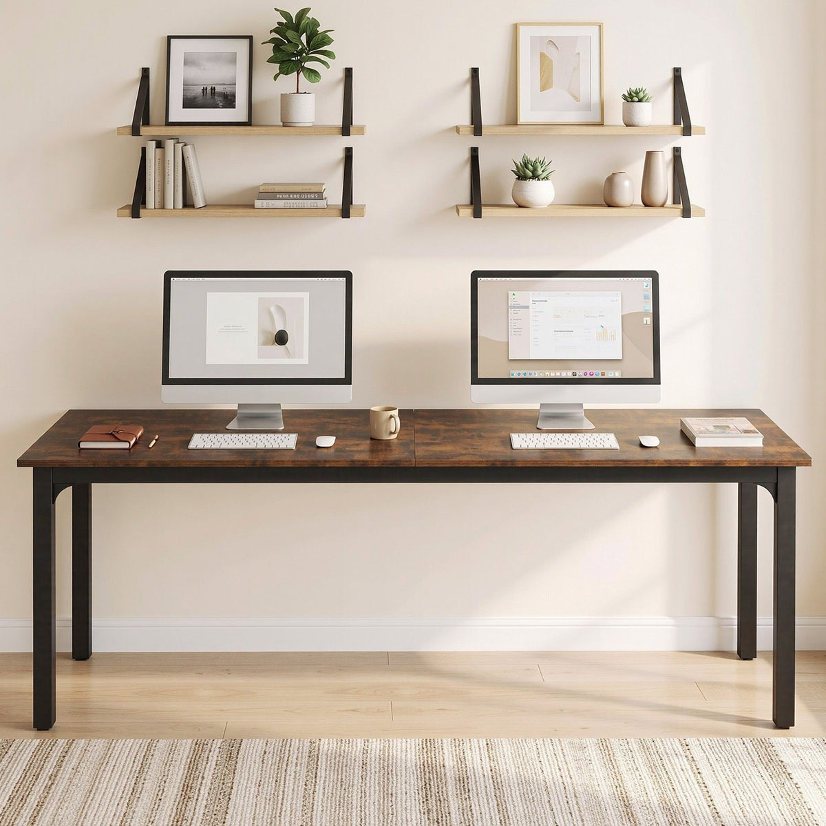 Extra Long 2-Person Computer Desk 200cm – Rustic Brown