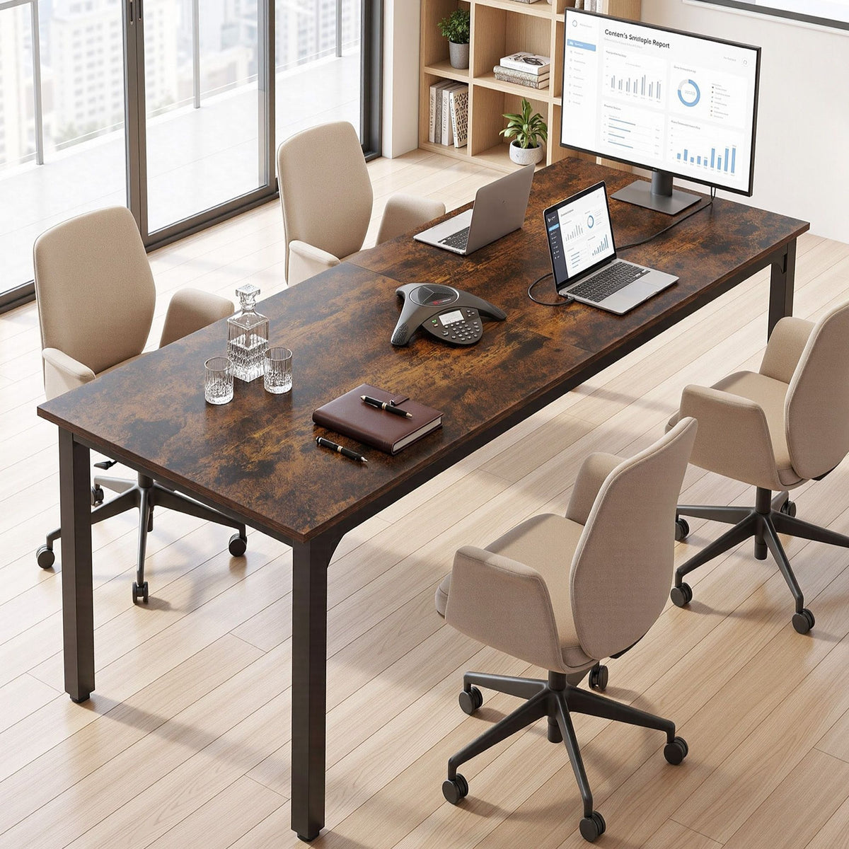 Extra Long 2-Person Computer Desk 200cm – Rustic Brown