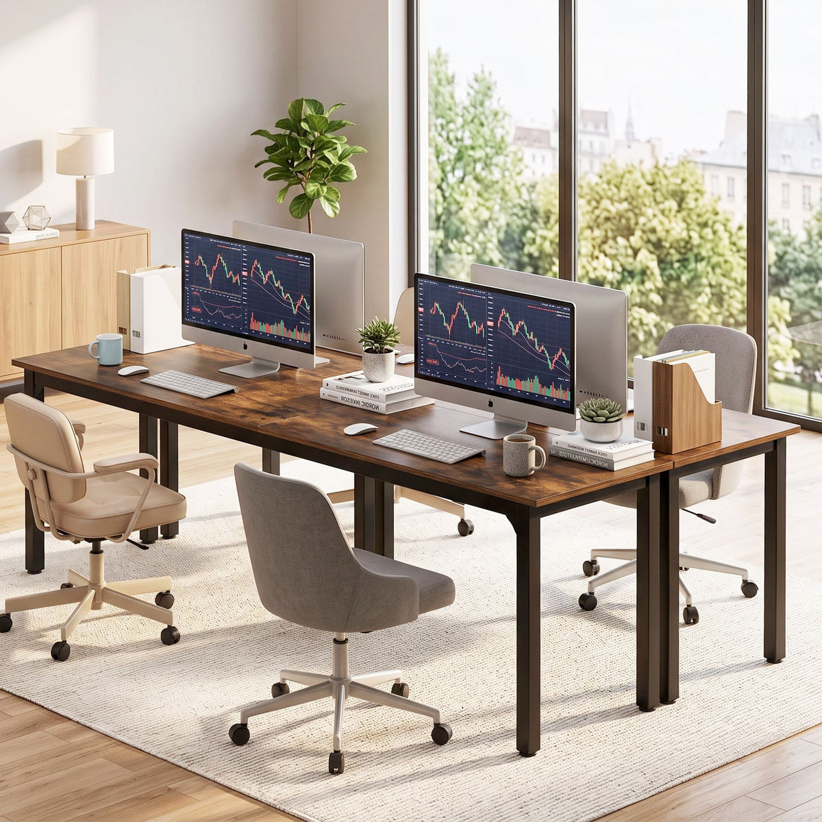 Extra Long 2-Person Computer Desk 200cm – Rustic Brown