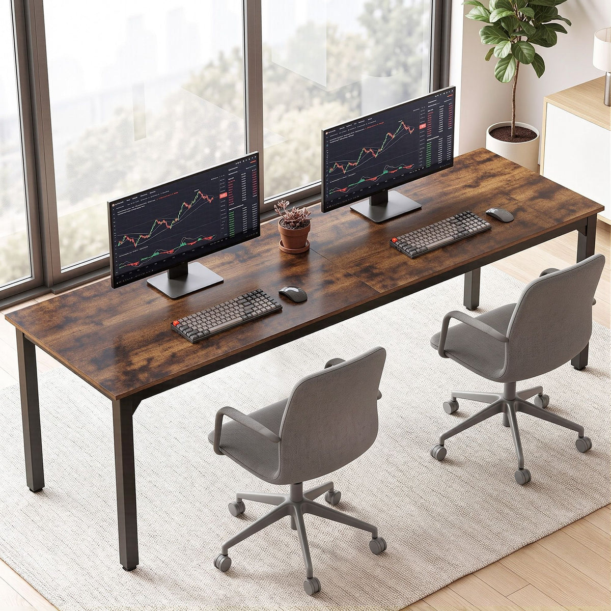 Extra Long 2-Person Computer Desk 200cm – Rustic Brown