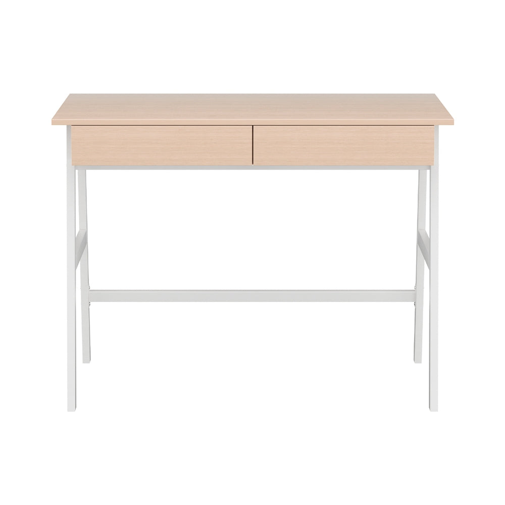 Simple Scandinavian Design Metal Desk with Drawer - White with Oak Top - Homecoze
