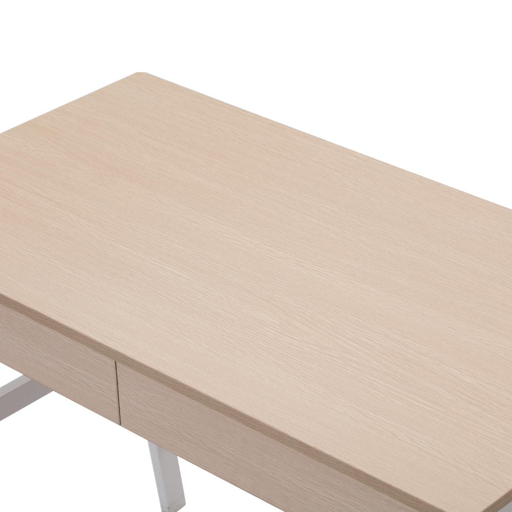 Simple Scandinavian Design Metal Desk with Drawer - White with Oak Top - Homecoze