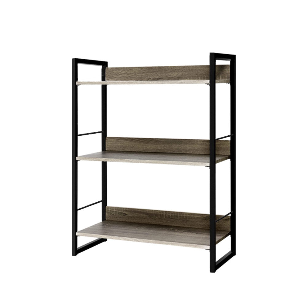 3 Tier 90cm Metal & Wood Bookshelf Display Shelves - Black & Wood - Homecoze