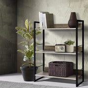 3 Tier 90cm Metal & Wood Bookshelf Display Shelves - Black & Wood - Homecoze