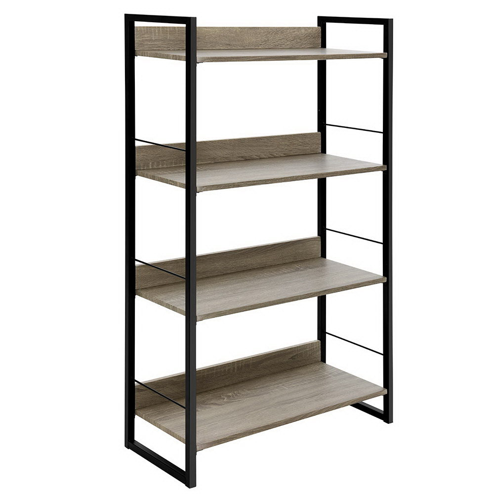 4 Tier 125cm Metal & Wood Bookshelf Display Shelves - Black & Wood - Homecoze