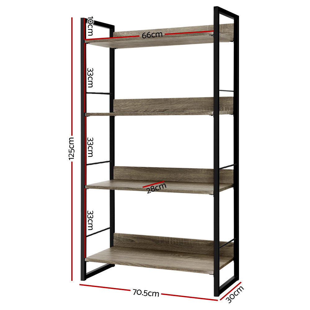 4 Tier 125cm Metal & Wood Bookshelf Display Shelves - Black & Wood - Homecoze