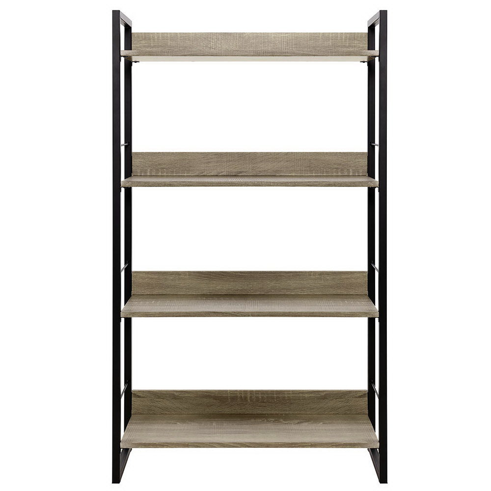 4 Tier 125cm Metal & Wood Bookshelf Display Shelves - Black & Wood - Homecoze