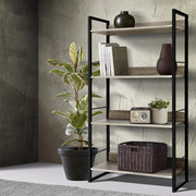 4 Tier 125cm Metal & Wood Bookshelf Display Shelves - Black & Wood - Homecoze
