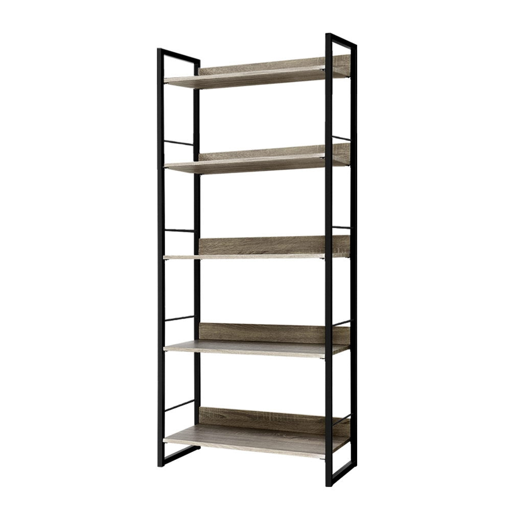 5 Tier 159cm Metal & Wood Bookshelf Display Shelves - Black & Wood - Homecoze