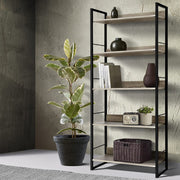 5 Tier 159cm Metal & Wood Bookshelf Display Shelves - Black & Wood - Homecoze