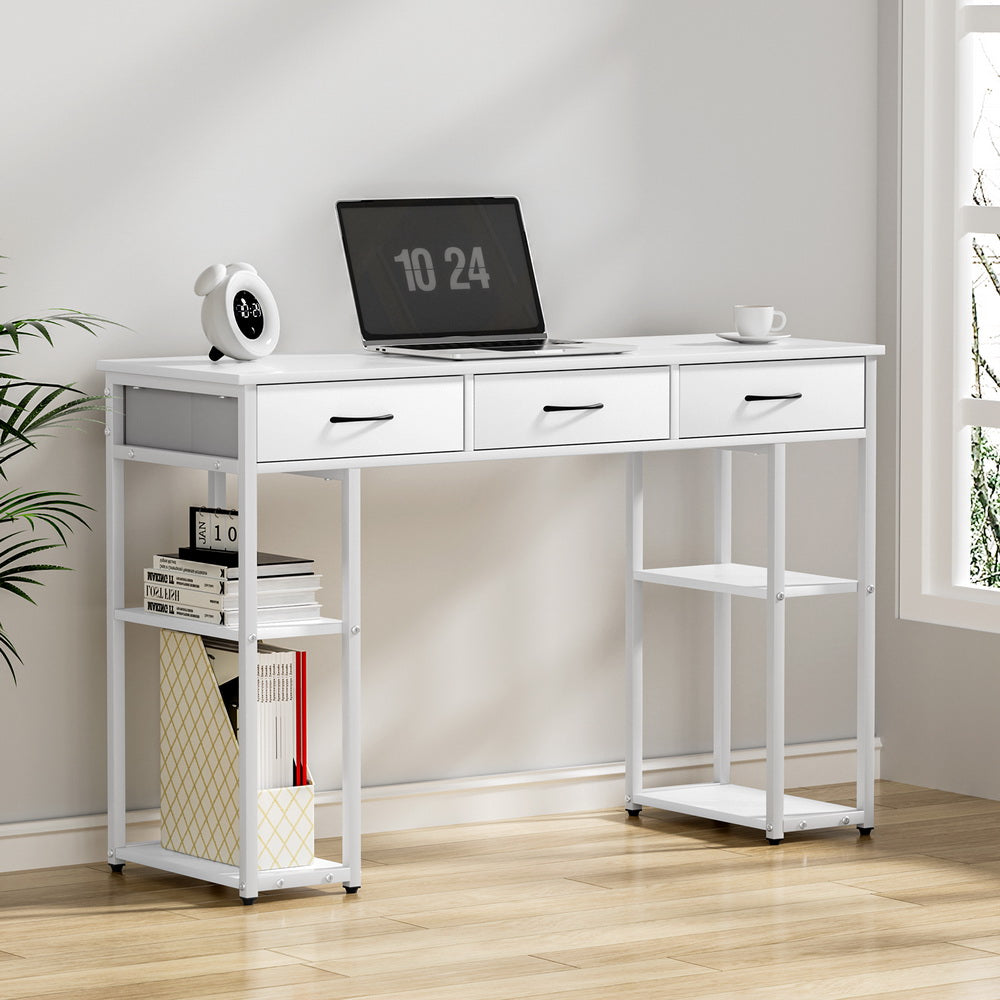 Compact Computer Desk Study Nook Storage Table 120CM - White - Homecoze