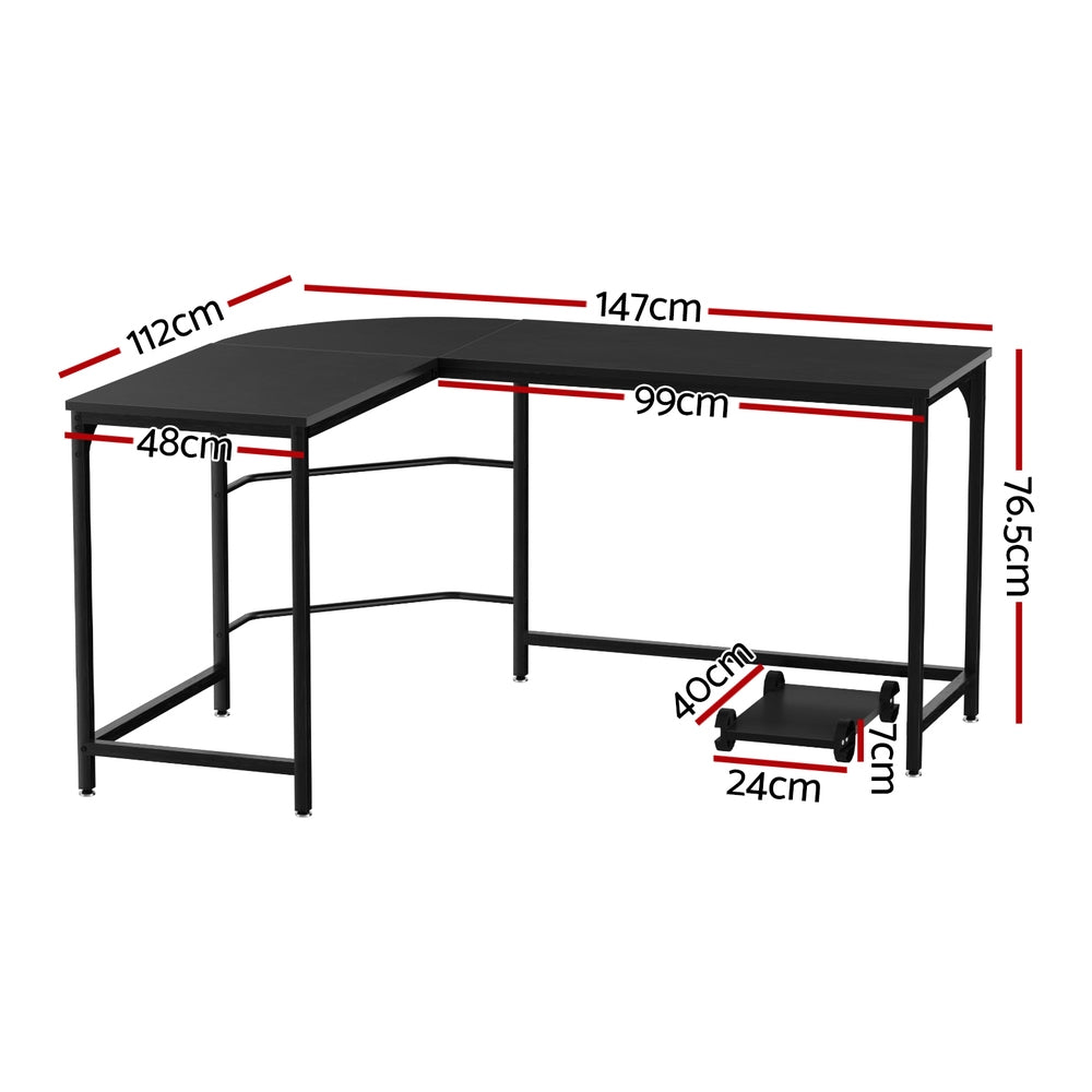 Corner Computer Study Desk L-Shaped Home Office Work Station - Black - Homecoze