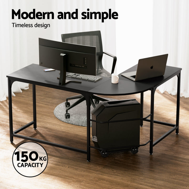 Corner Computer Study Desk L-Shaped Home Office Work Station - Black - Homecoze