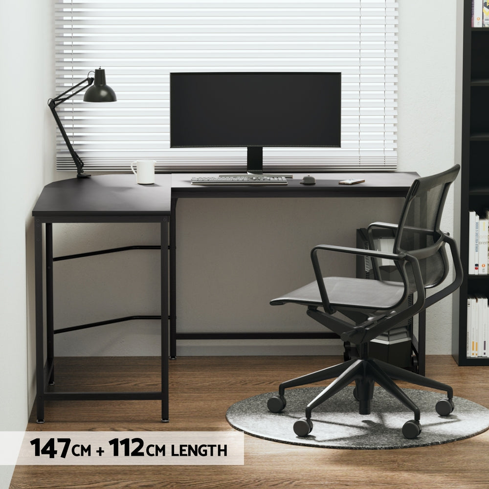 Corner Computer Study Desk L-Shaped Home Office Work Station - Black - Homecoze