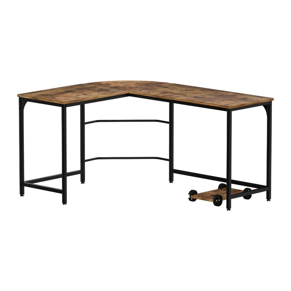 Corner Computer Study Desk L-Shaped Home Office Work Station - Brown - Homecoze