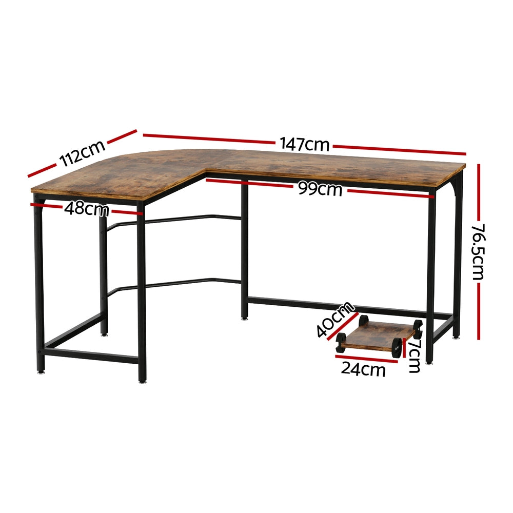Corner Computer Study Desk L-Shaped Home Office Work Station - Brown - Homecoze