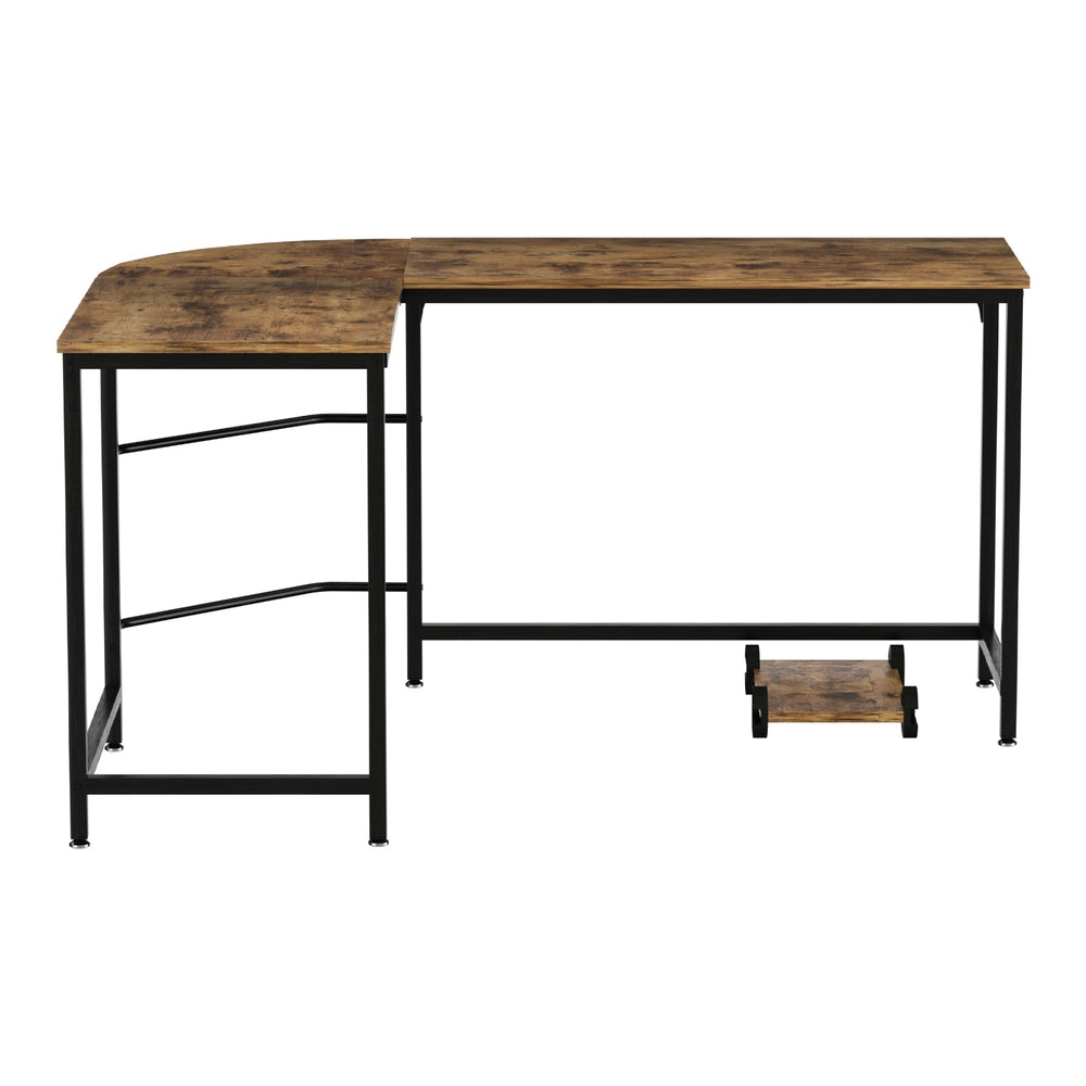 Corner Computer Study Desk L-Shaped Home Office Work Station - Brown - Homecoze