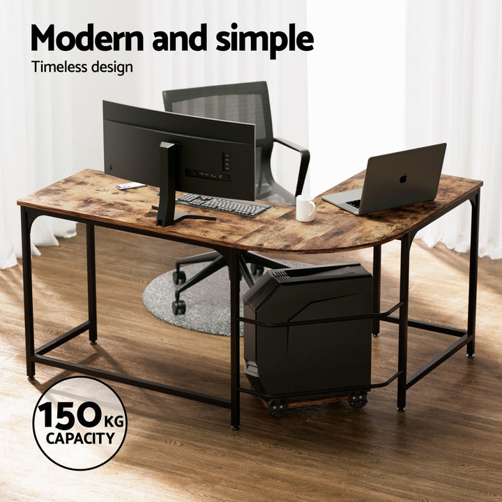 Corner Computer Study Desk L-Shaped Home Office Work Station - Brown - Homecoze