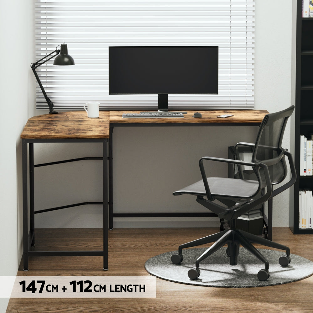 Corner Computer Study Desk L-Shaped Home Office Work Station - Brown - Homecoze