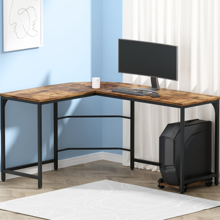 Corner Computer Study Desk L-Shaped Home Office Work Station - Brown - Homecoze