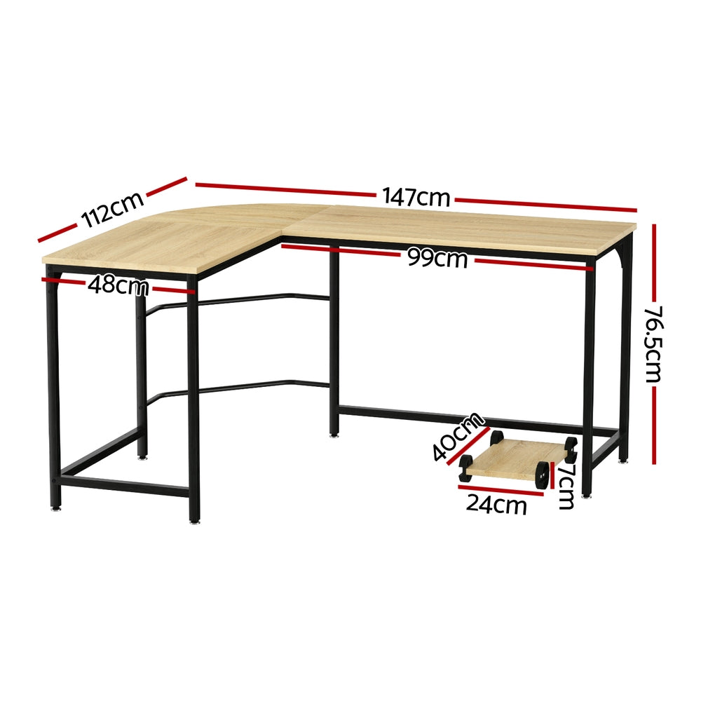 Corner Computer Study Desk L-Shaped Home Office Work Station - Oak - Homecoze