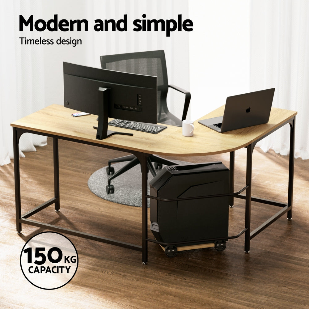 Corner Computer Study Desk L-Shaped Home Office Work Station - Oak - Homecoze