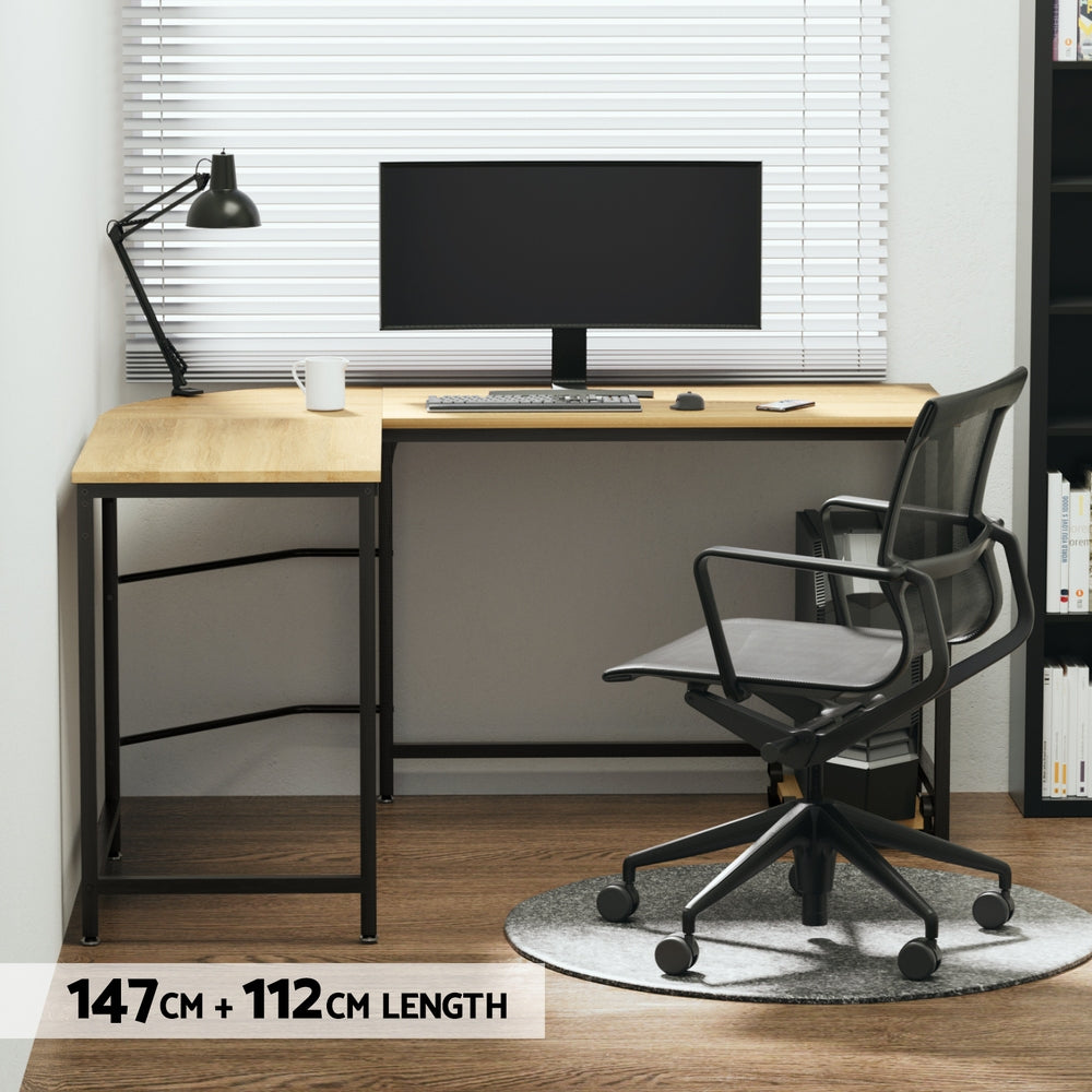 Corner Computer Study Desk L-Shaped Home Office Work Station - Oak - Homecoze