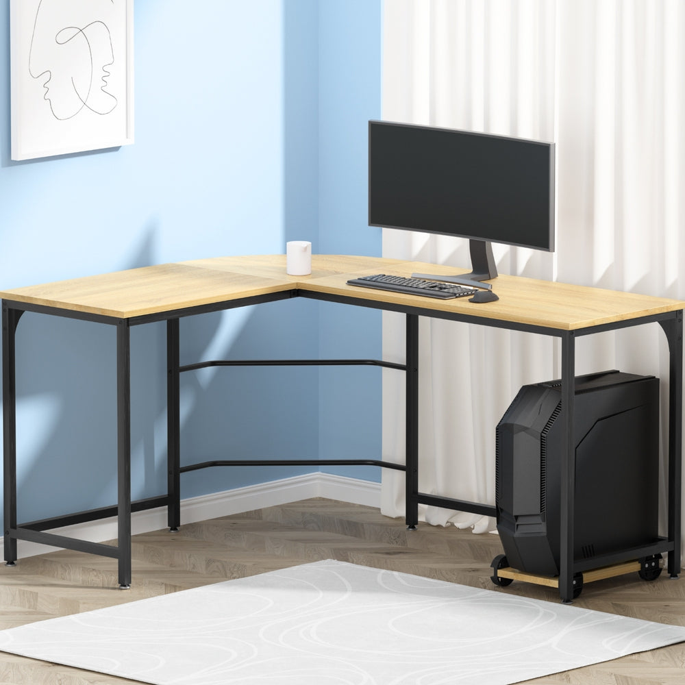 Corner Computer Study Desk L-Shaped Home Office Work Station - Oak - Homecoze