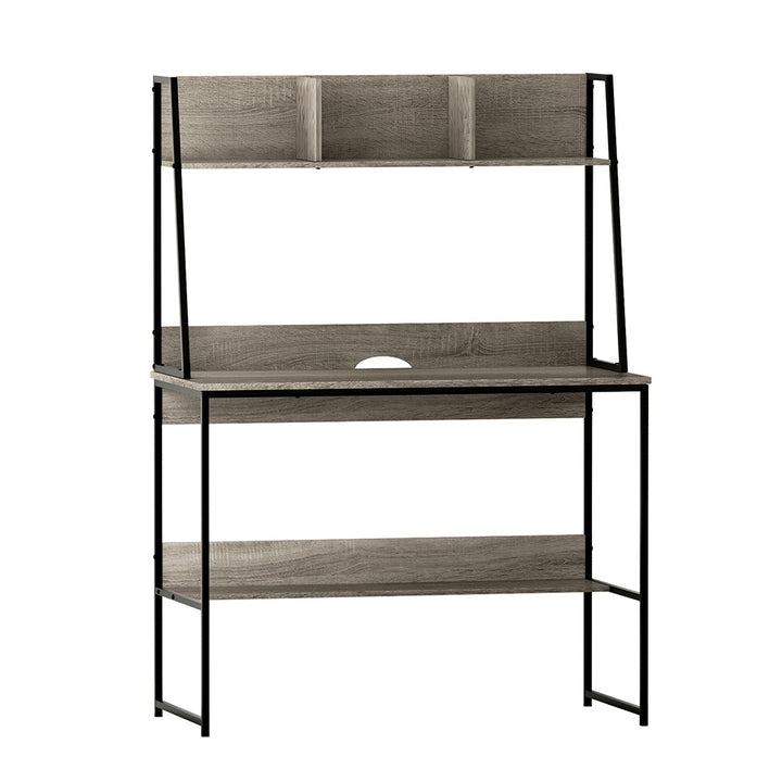 Computer Desk Office Study Workstation with Bookshelf Storage - Grey - Homecoze
